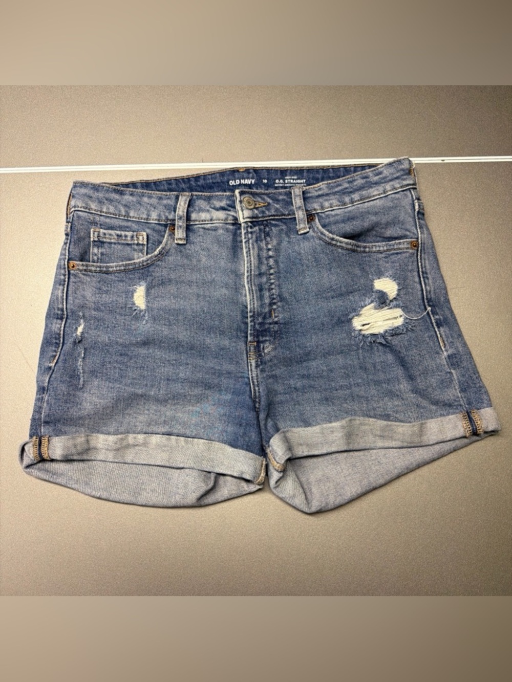 Old Navy High Rise OG Straight Secret Smooth Pockets Blue Jean Shorts Size‎ 10